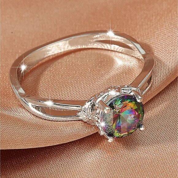 Multi Colors Zirconia Gemstone Ring Size 8 - Picture 10 of 16